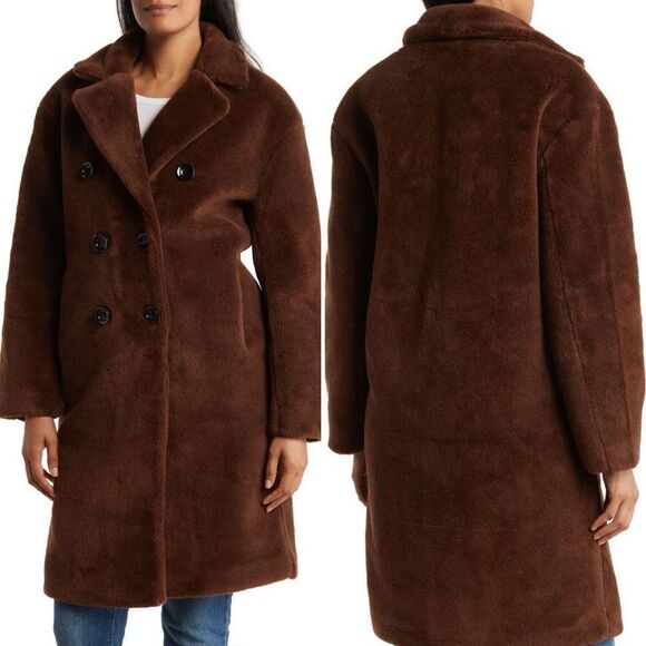 Rebecca Minkoff Faux Shearling Double Breasted Brown Coat XL